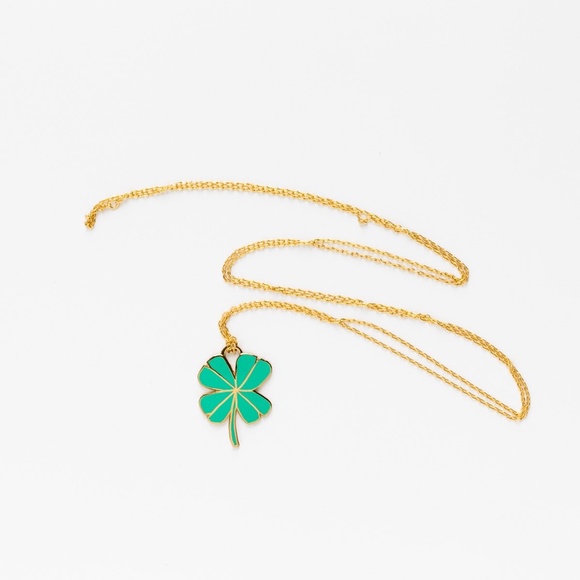 Gold Green Lucky Clover Charm Pendant Necklace - Picture 3 of 3